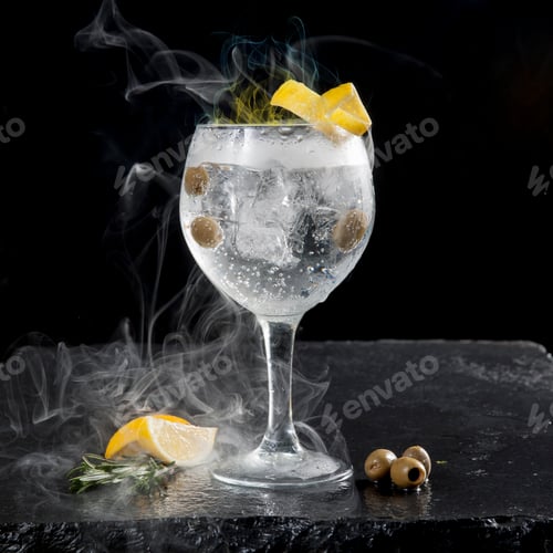 Preview: Refreshing Gin and Tonic with Olives and Lemon