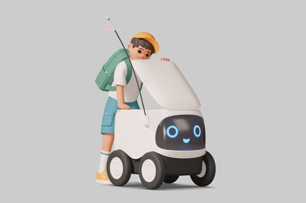 Preview: Boy and robot in a cartoon illustration