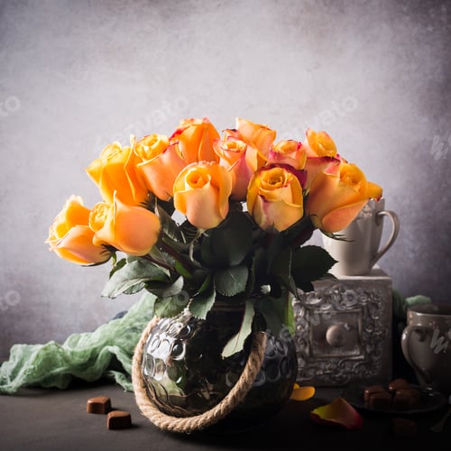 Preview: Beautiful bouquet of yellow roses in vintage vase