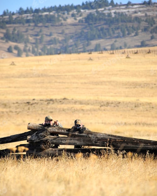 Preview: Two hunters stalking deer from hide, John Day, Oregon, USA