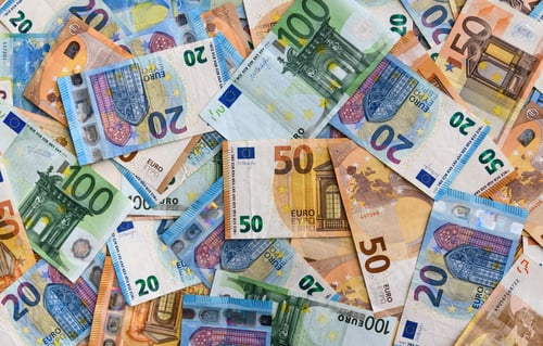Preview: Close-up shot of scattered Euro banknotes