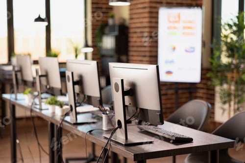 Preview: Vacant modern workspace with computers