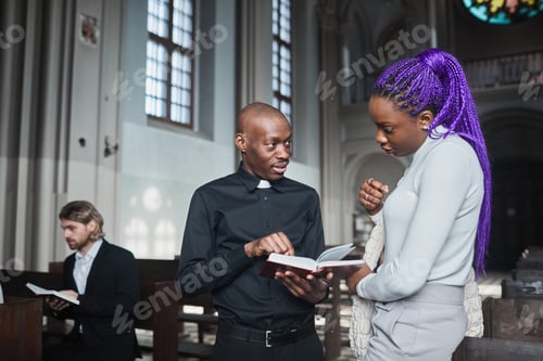 Preview: Woman talking to priest