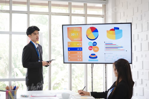 Preview: Business people meeting with team coworker presentation with graph and chart.