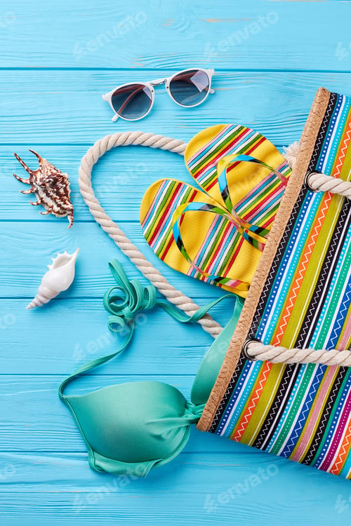 Preview: Beach stylish look, top view