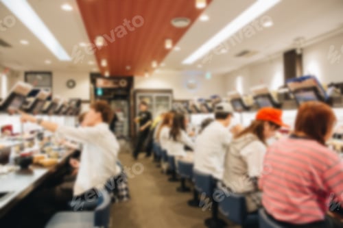 Preview: Local Japanese Food Sushi Restaurant In Blur Background