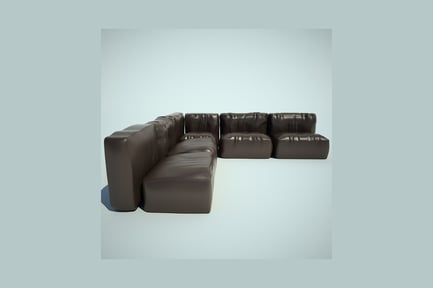 Preview: Curved six-seat leather sofa with individual ottomans