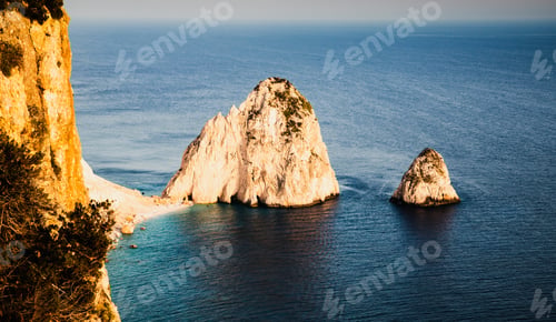 Preview: viewpoint of Keri and the famous Mizithres rocks with turquoise sea at Zakynthos island Greece