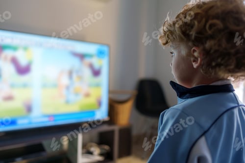Preview: Young child watching television, reflecting on digital entertainment and screen time habits