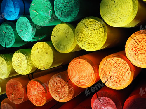Preview: Rainbow colored poles of wood