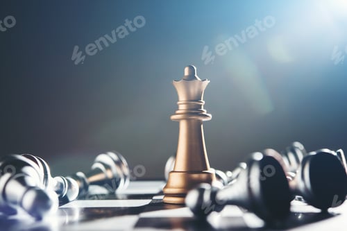 Preview: King and Knight of chess setup on dark background .
