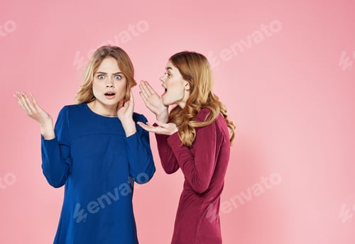 Preview: Two elegant women in lifestyle dresses chatting gossip