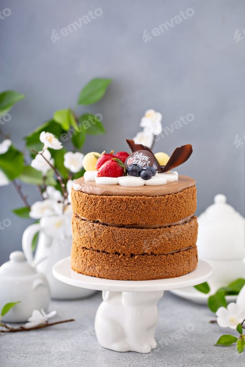 Preview: Chocolate cake for Mother's day with berries and chocolate topping