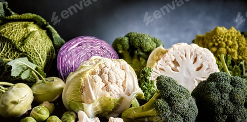 Preview: Assorted fresh cabbages on table