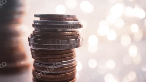 Preview: Rows Of Money Coins On Light Bokeh For Finance , Money , Investment And Business Concept Background