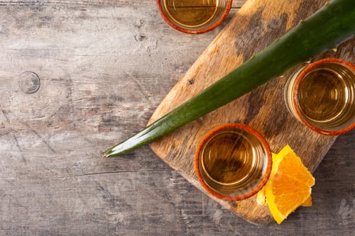 Preview: Mezcal Mexican drink with orange slices and worm salt