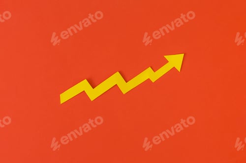 Preview: Business growth concept. Financial report with graphs and arrow.