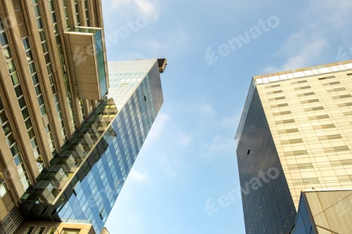 Preview: Perspective view of modern high-rise glass skyscraper building