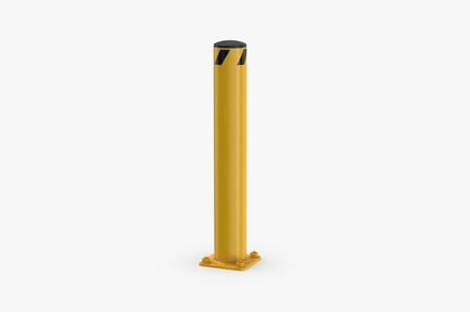 Preview: Yellow Steel Road Bollard with Reflective Stripes
