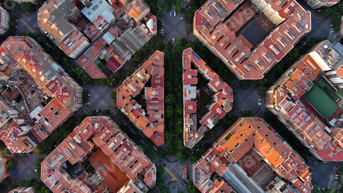 Preview: Bird's-eye View of Barcelona's Iconic Urban Grid: Eixample Residential District