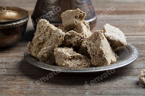 Preview: Vegetable-based halva sweet prepared from seeds on wooden background