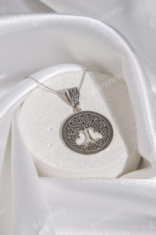 Visualização: Colar, pingente para mulheres - Symbol Tree of Life - Aço inoxidável - Fundo de uma cor