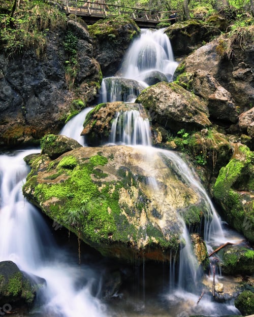 Preview: Scenic view of Myra Waterfalls cascading down the mossy rocks in Austria