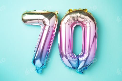 Preview: Rainbow foil balloon number, digit seventy.