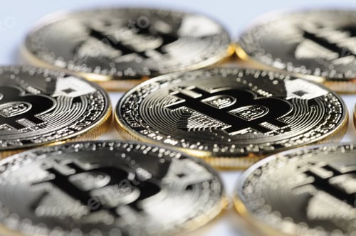 Preview: Macro view of shiny Bitcoin souvenire coins