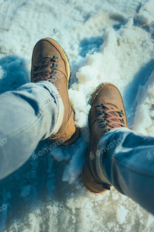 Preview: Male legs human ice snow cold boots hike winter