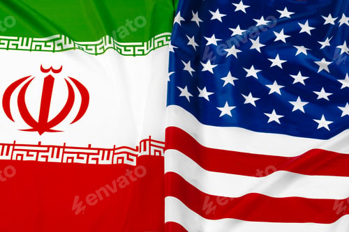 Preview: Flag of Iran together with flag of the United States of America