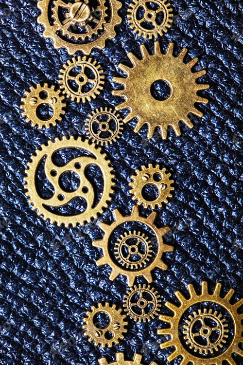 Preview: steampunk mechanical cogs gears wheels on leather background