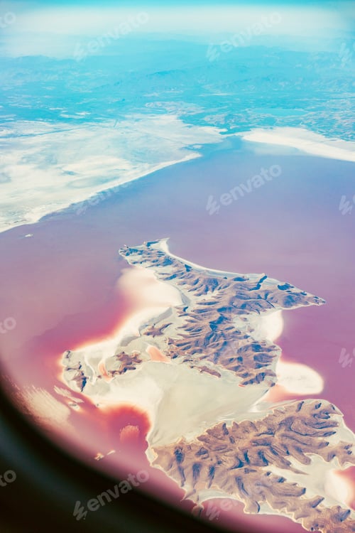 Preview: Aerial View Of Lake Urmia From Window Of Plane. Beautiful Lake Urmia Is An Endorheic Salt Lake In