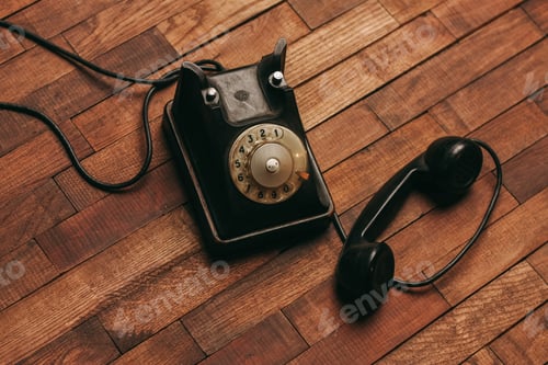 Preview: retro telephone communication technology call antique wooden background