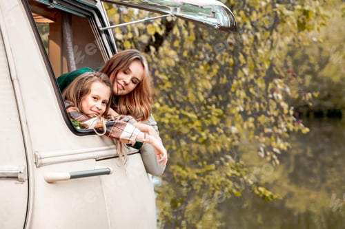 Preview: Children,family,brother sister traveling in camper,house on wheels. Trailer motor home.Looking in