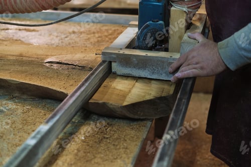 Preview: The woodworker carefully cuts through the timber, shaping a future piece of art. Every cut is a step