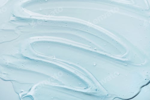 Preview: Liquid gel abstract cosmetic blue background. Smear of transparent moisturizing product