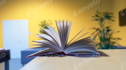 Preview: open book on the table. close-up of a fanned book
