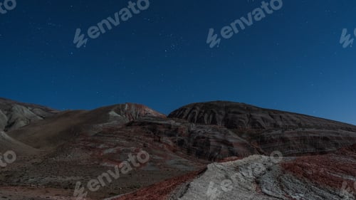 Preview: Amazing striped red mountains on a moon night