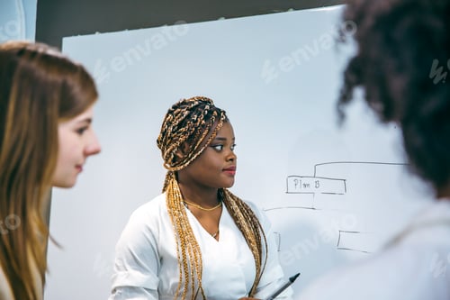 Preview: business team meeting with stats and review graphs of company target goals market research