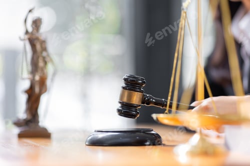 Preview: female business woman lawyers working at the law firms. Judge gavel with scales of justice. Legal