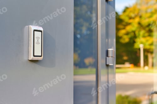 Preview: RFID reader by office door, employees only access by RFID key card, lock and key control system