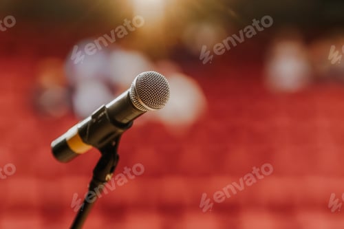 Preview: Close Up of Microphone Standing at Stage Before Concert