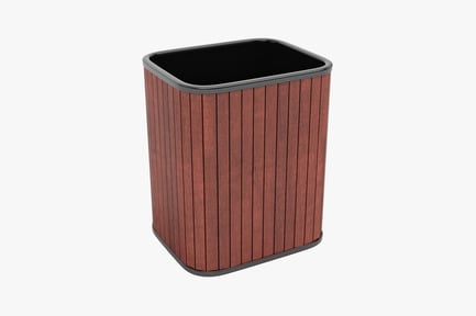 Preview: Rectangular wooden-texture trash can with black lid