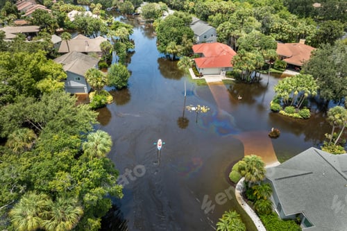 Preview: Flooded houses from hurricane Debby rainfall water in residential community in Sarasota