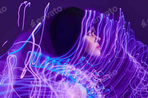 Preview: Beauty Fashion woman disco neon lines fashion color background unaltered
