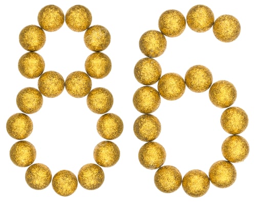 Preview: Numeral 86, eighty six, from decorative balls, isolated on white background