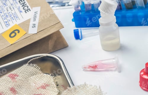 Preview: piece of blood-stained cloth belonging to murder victim, concept image