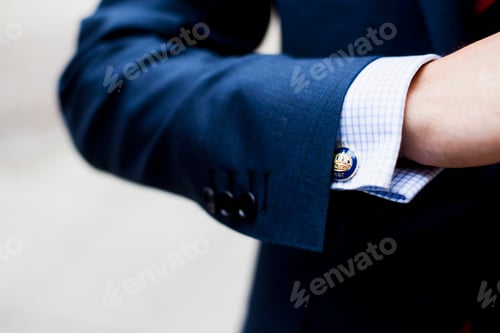 Preview: Sleeve Cufflink Style Details Blue Suit