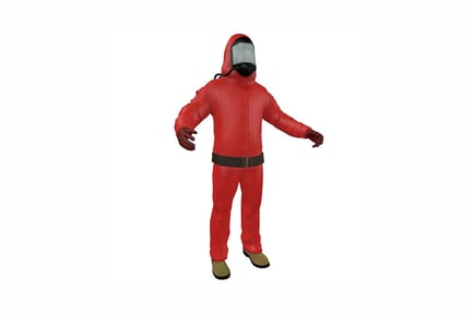 Preview: Hooded figure in protective suit with extended arms